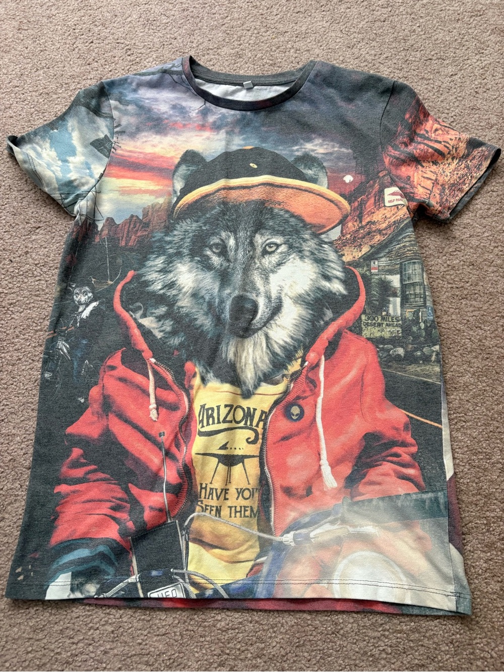 Kids Graphic Tee with Red Jacket & Wolf Print